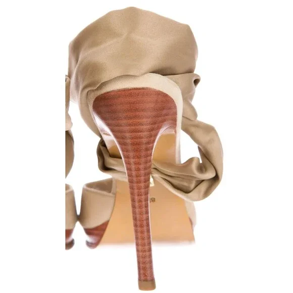 DESIGNER DIANE VON FURSTENBERG BEIGE SUEDE SATIN RIBBON ANKLE STRAP SANDALS 8.M - Picture 7 of 12